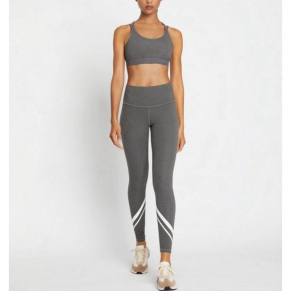 TORY BURCH SPORT Women's Size Large Gray Compression Melange Chevron Leggings - Picture 1 of 8